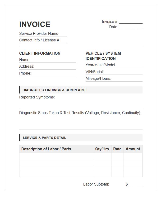 Electrical System Diagnostic Invoice Template