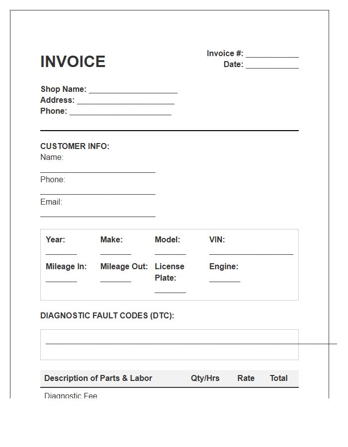 Engine Diagnostics Repair Invoice Template