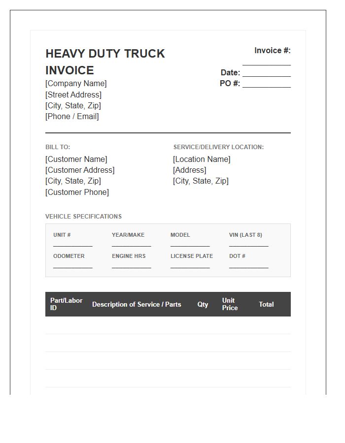 Heavy Duty Truck Invoice Template