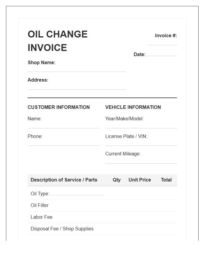 Oil Change Service Invoice Template