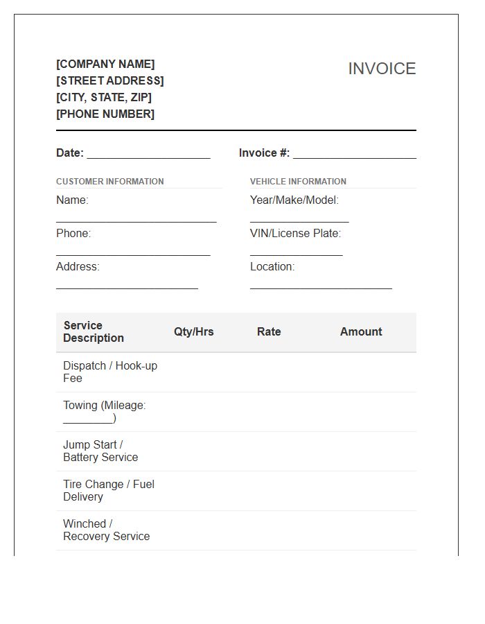 Roadside Assistance Service Invoice Template