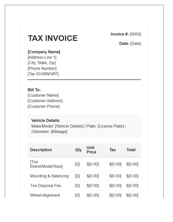 Tire Replacement Tax Invoice Template