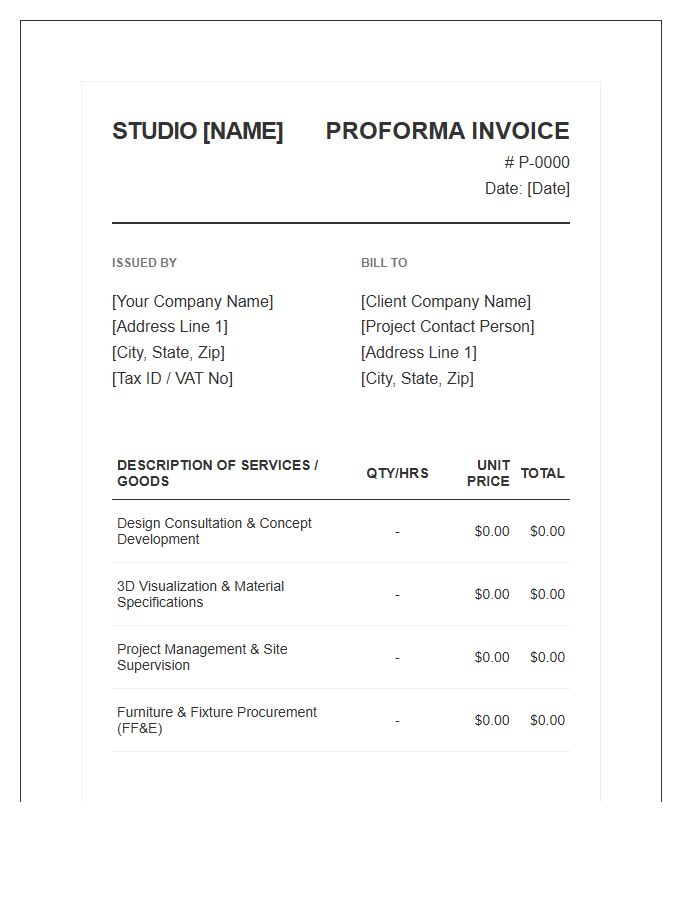 Corporate Interior Design Proforma Invoice Template