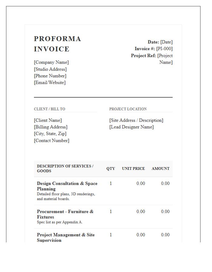 Formal Interior Design Proforma Invoice Template