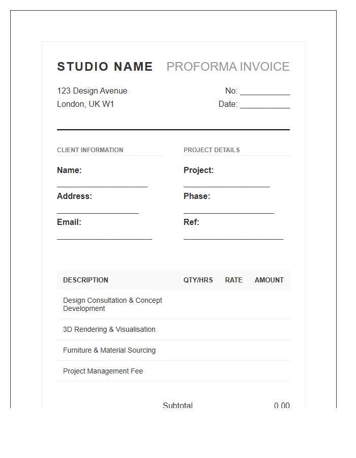 Modern Interior Design Proforma Invoice Template