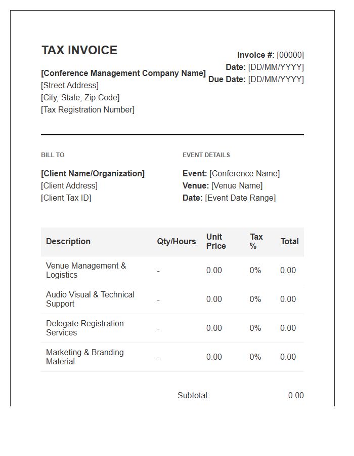Conference Management Tax Invoice Template