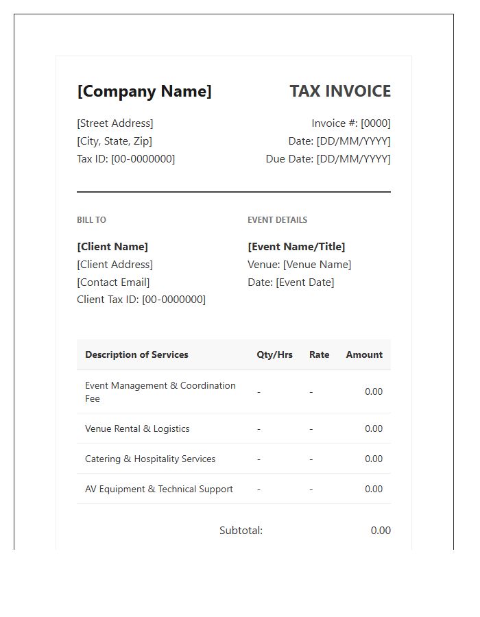 Corporate Event Management Tax Invoice Template