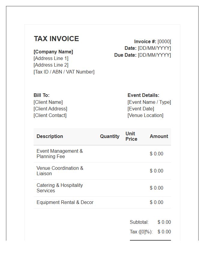 Event Planning Tax Invoice Template