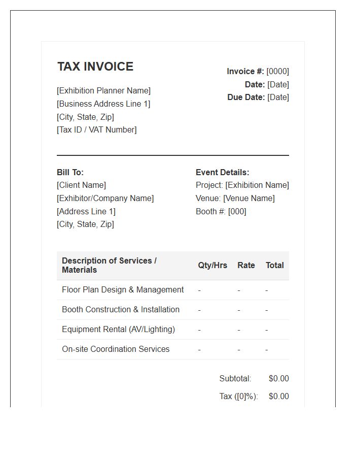 Exhibition Planner Tax Invoice Template