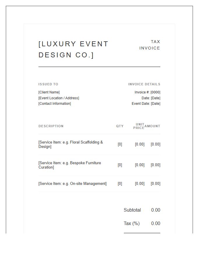 Luxury Event Design Tax Invoice Template