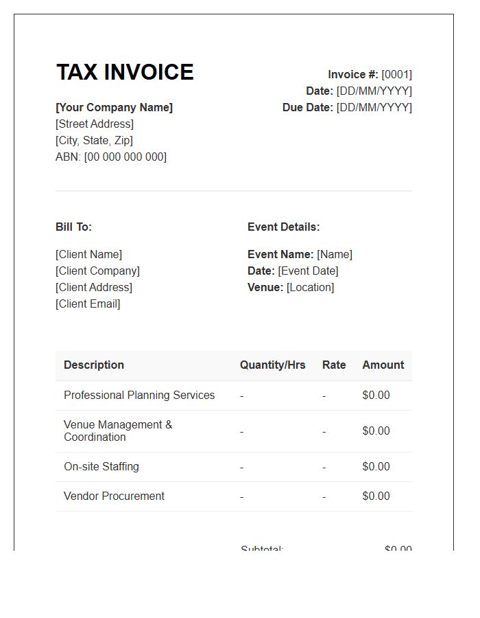 Meeting Planner Tax Invoice Template