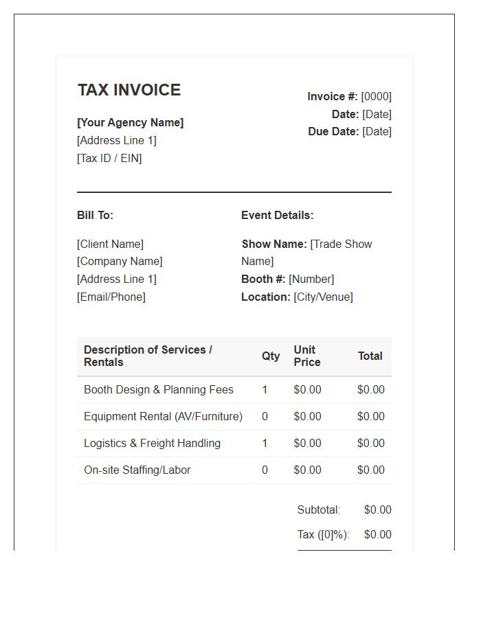 Trade Show Planning Tax Invoice Template