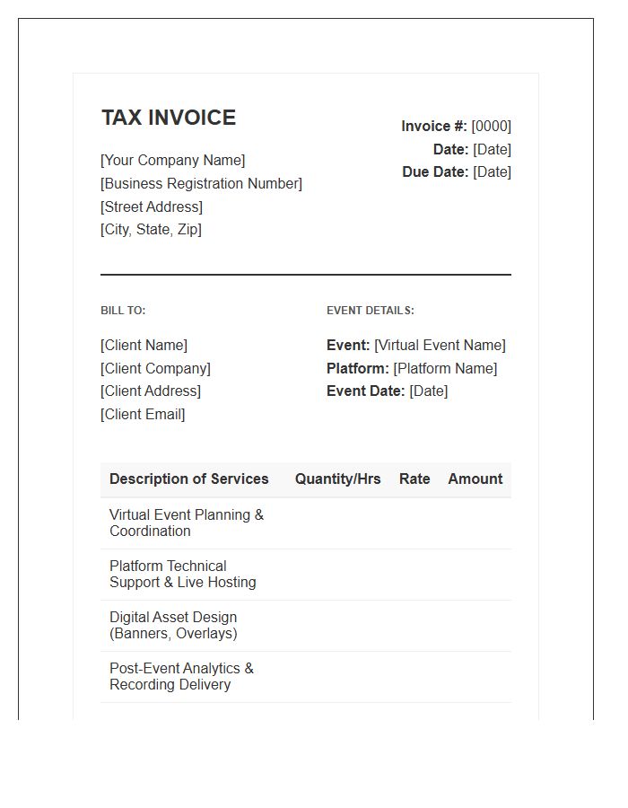 Virtual Event Planning Tax Invoice Template