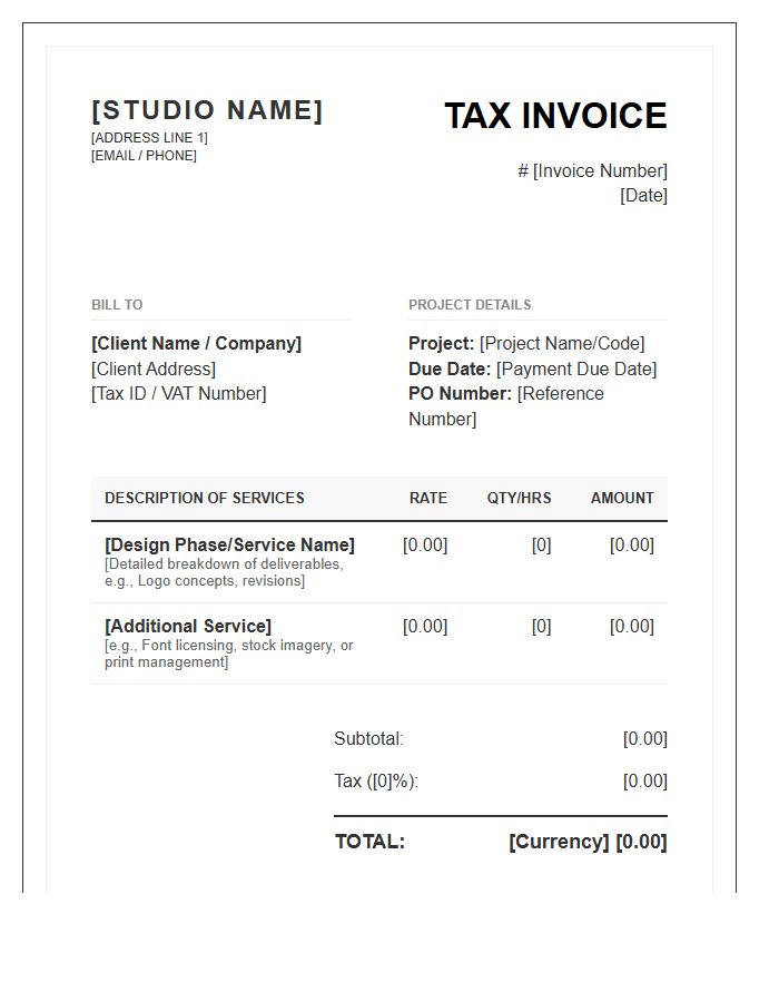 Comprehensive Graphic Design Tax Invoice Template