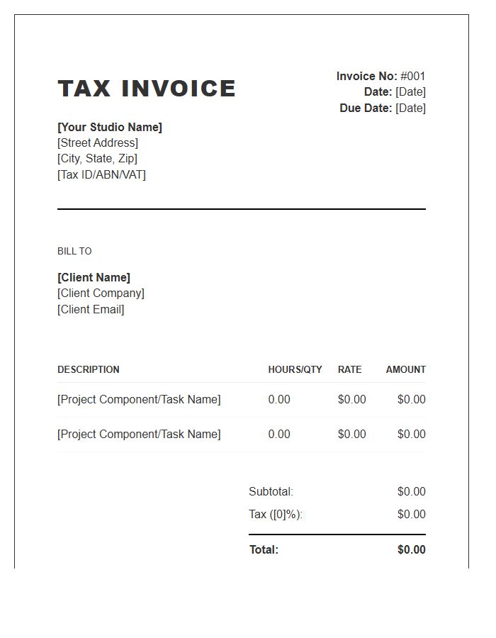 Creative Freelance Graphic Design Tax Invoice Template