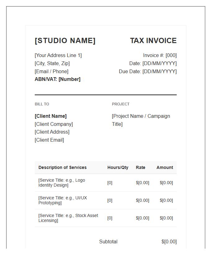 Digital Graphic Design Tax Invoice Template