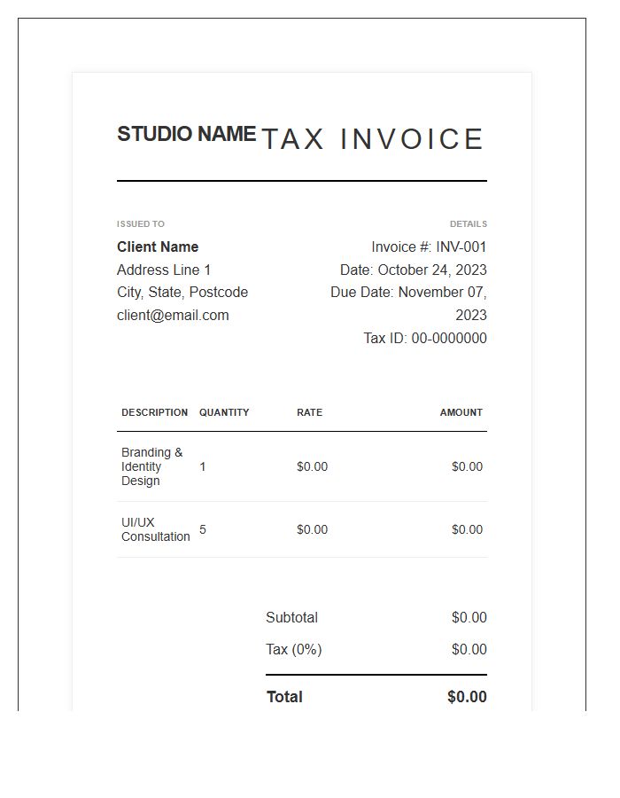 Elegant Graphic Design Tax Invoice Template
