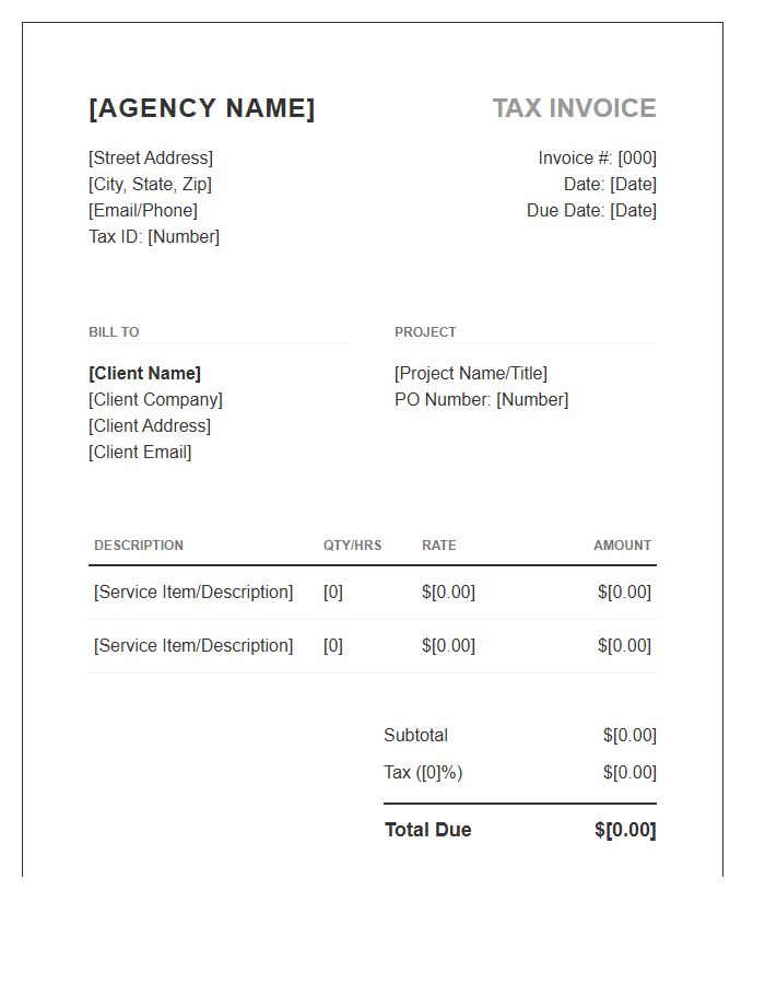 Graphic Design Agency Tax Invoice Template