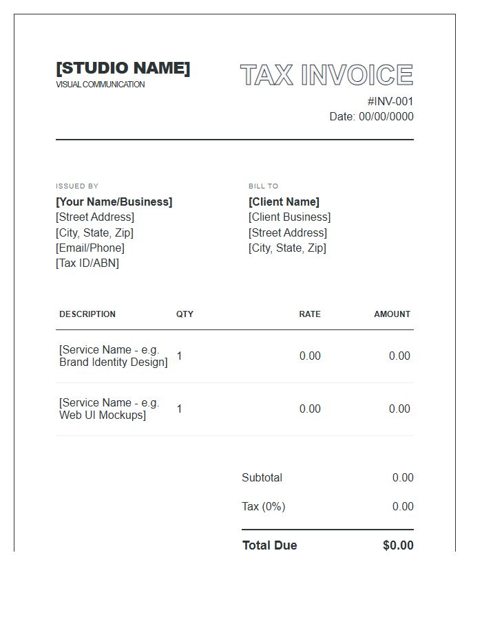 Illustrative Graphic Design Tax Invoice Template
