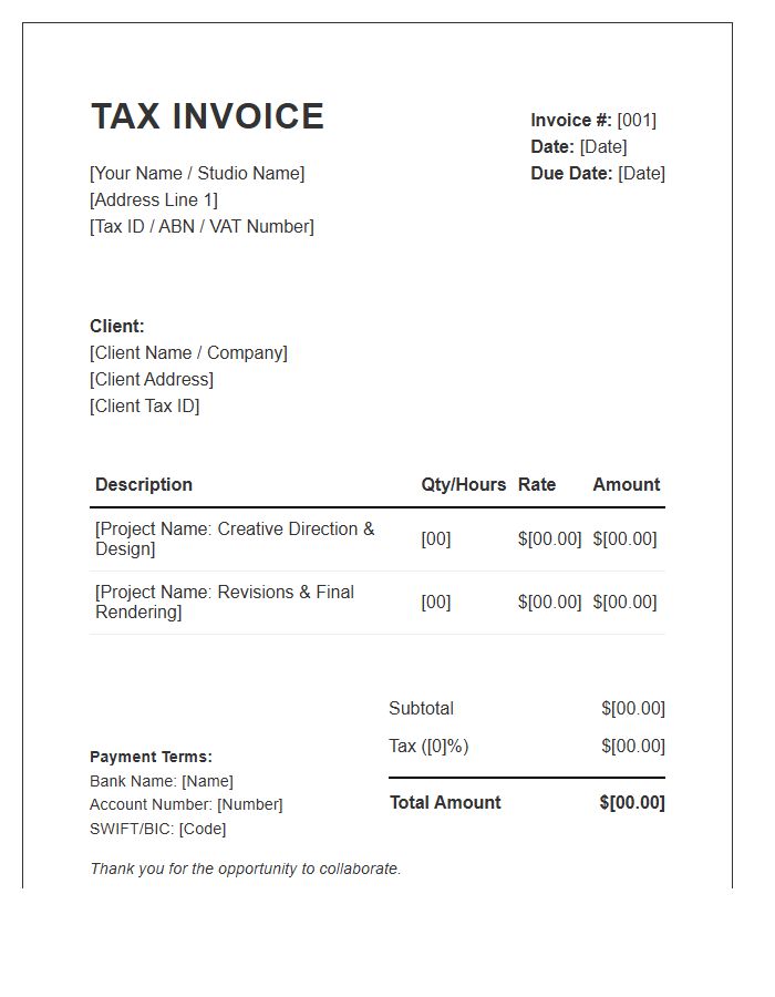 Independent Graphic Artist Tax Invoice Template