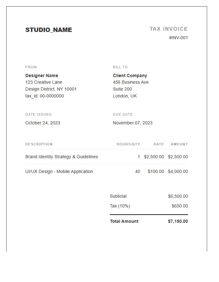 Minimalist Graphic Design Tax Invoice Template