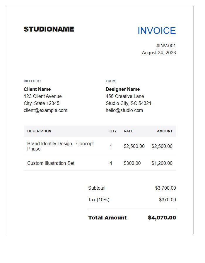 Modern Graphic Design Tax Invoice Template