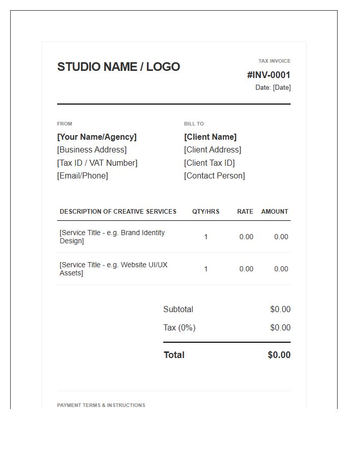 Premium Graphic Design Tax Invoice Template