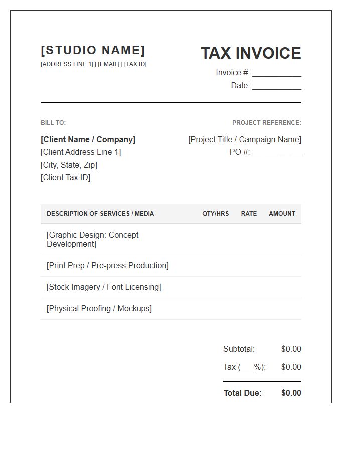 Print Media Graphic Design Tax Invoice Template
