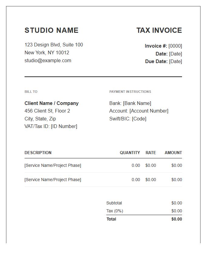 Professional Design Studio Tax Invoice Template