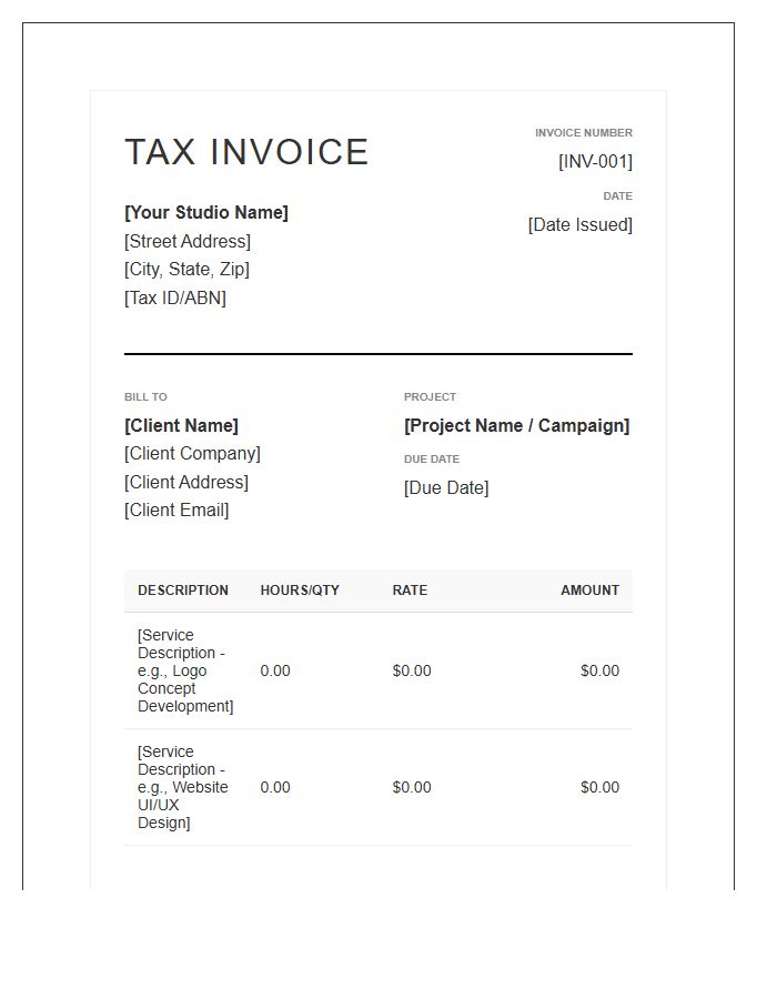 Professional Graphic Design Tax Invoice Template