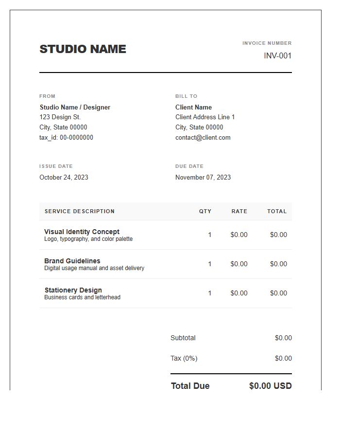 Visual Identity Design Tax Invoice Template