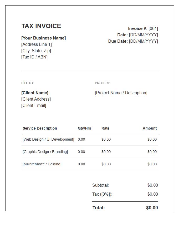 Web And Graphic Design Tax Invoice Template