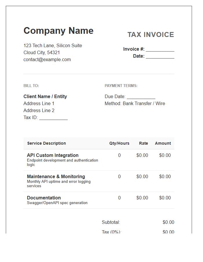 API Integration Services Tax Invoice Template