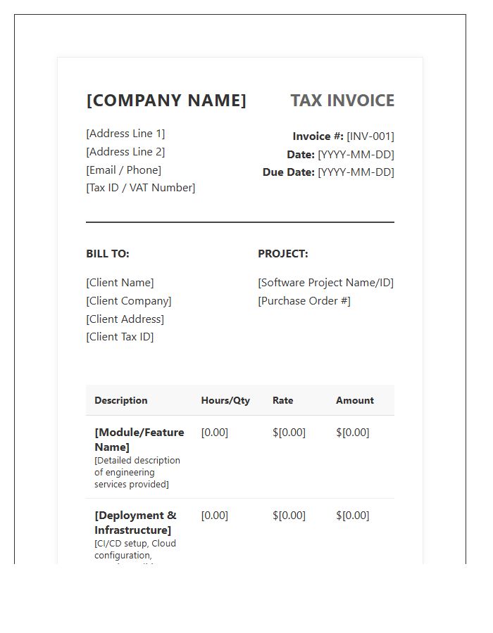 Bespoke Software Engineering Tax Invoice Template