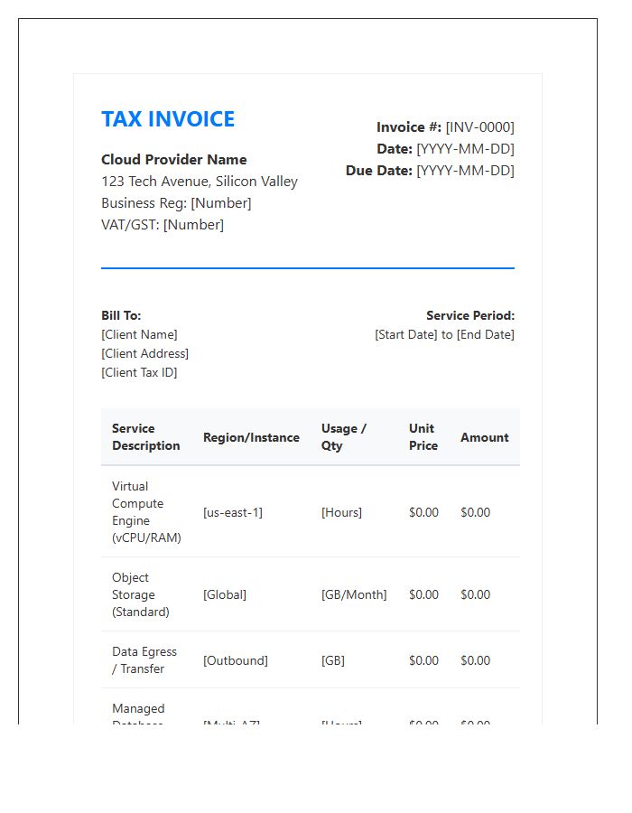 Cloud Computing Services Tax Invoice Template