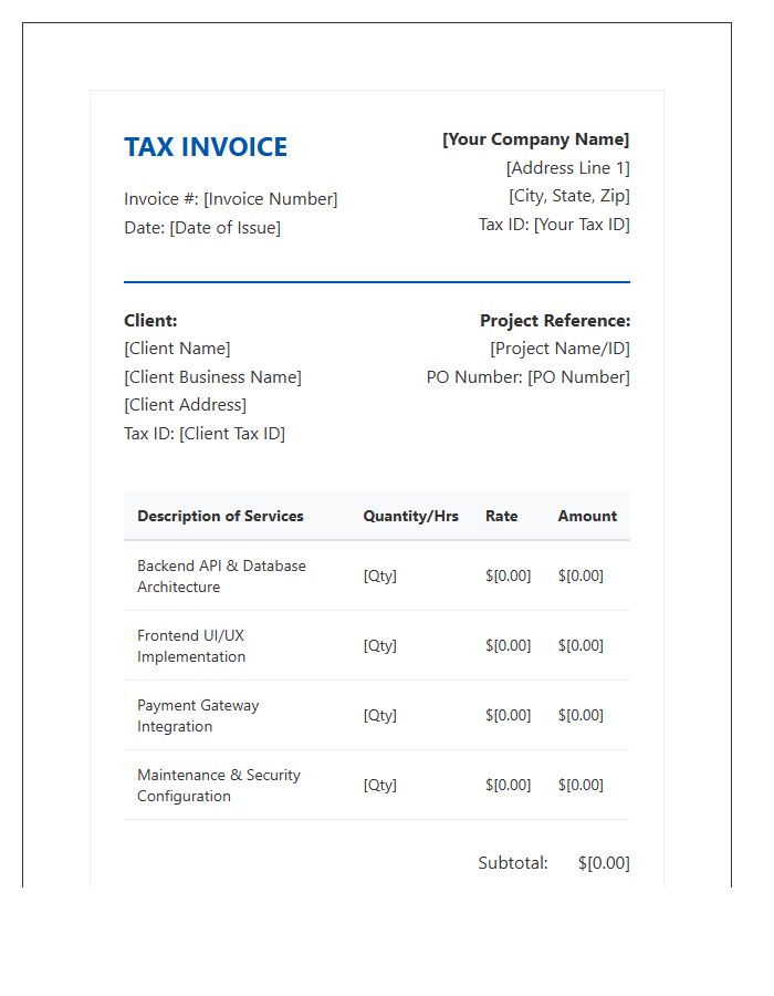 E-commerce Platform Development Tax Invoice Template