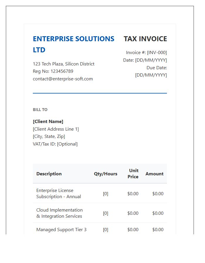 Enterprise Software Solutions Tax Invoice Template