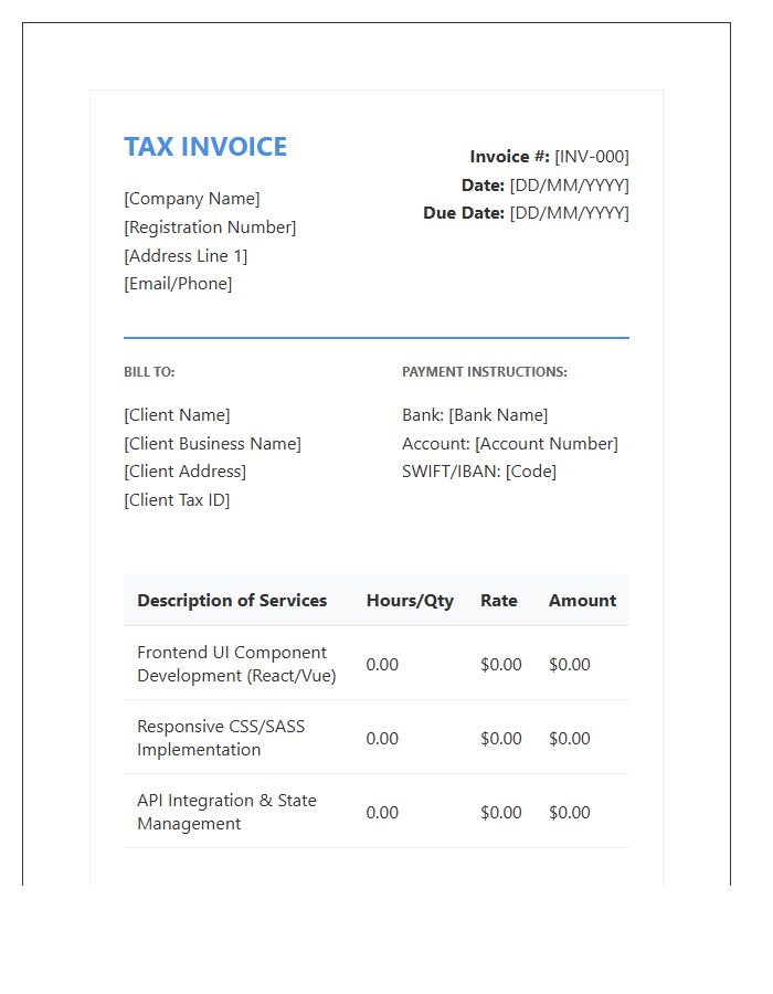 Frontend Development Services Tax Invoice Template