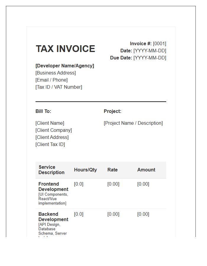 Full Stack Development Tax Invoice Template