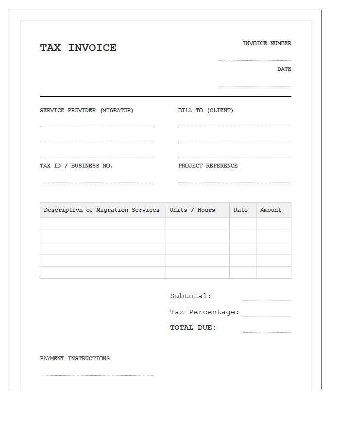 Legacy System Migration Tax Invoice Template