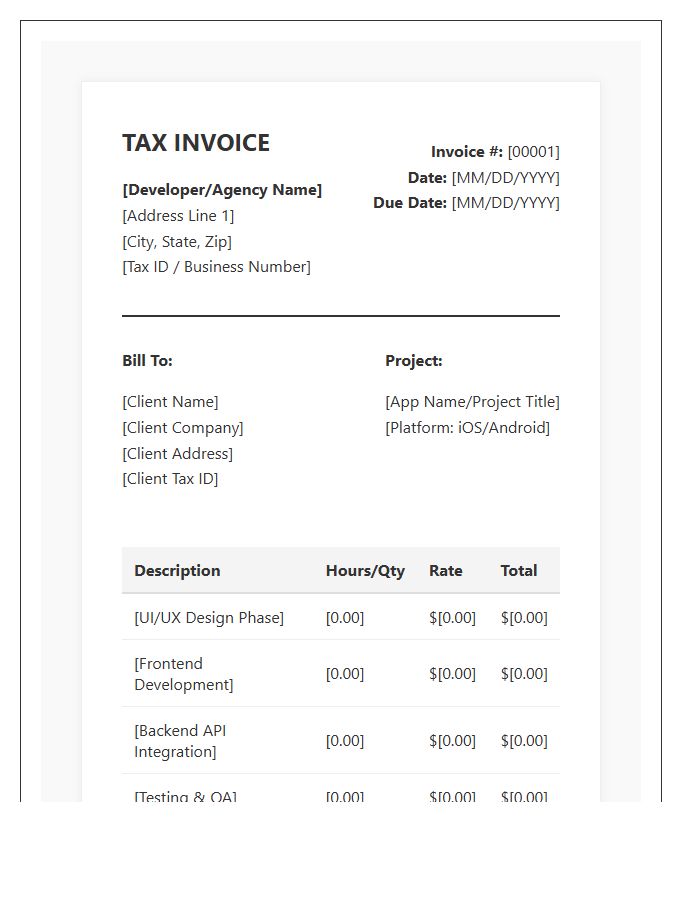 Mobile App Development Tax Invoice Template