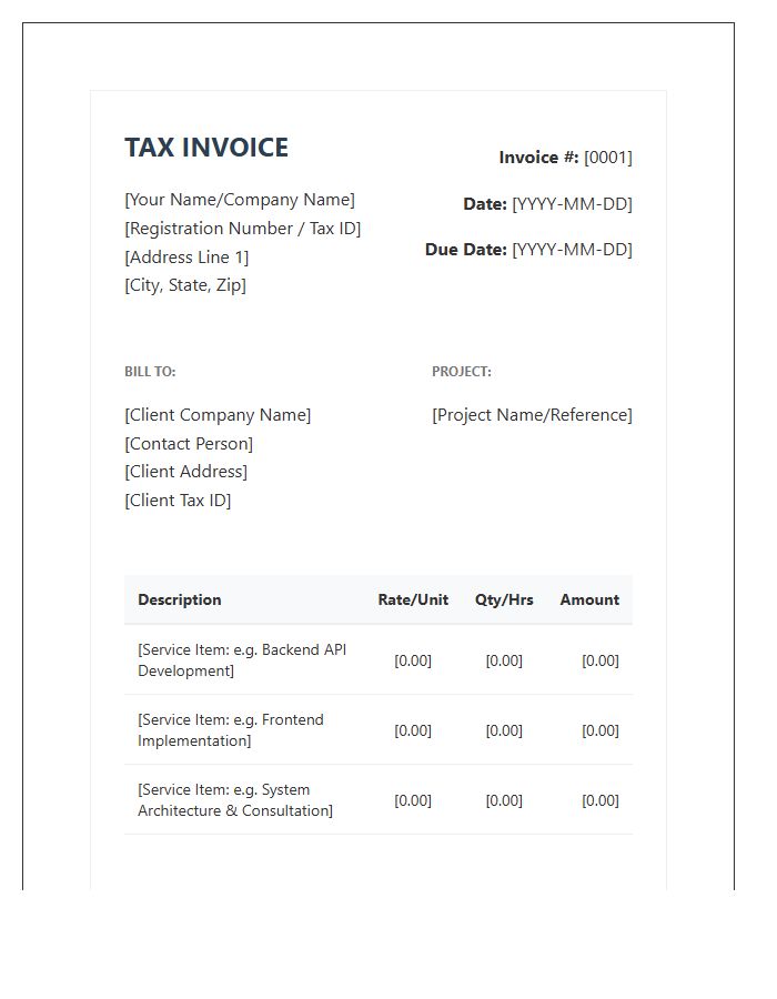 Professional Software Engineering Tax Invoice Template