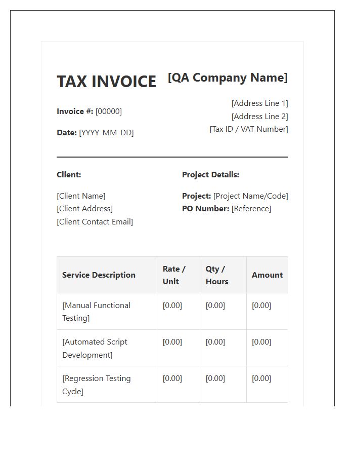 Quality Assurance Testing Tax Invoice Template