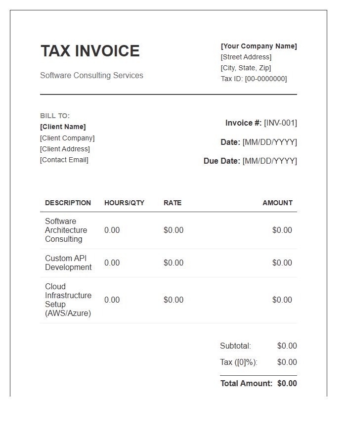 Software Consulting Services Tax Invoice Template