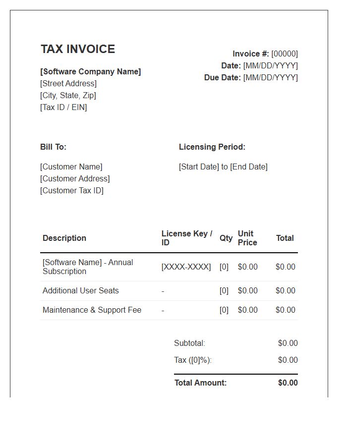 Software Licensing Fees Tax Invoice Template