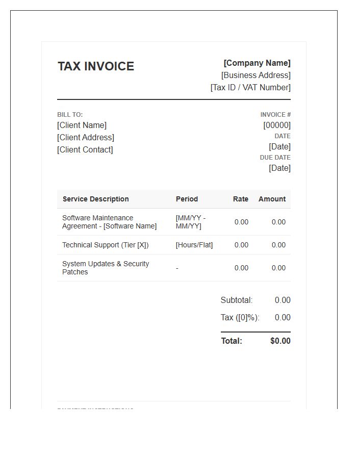 Software Maintenance Support Tax Invoice Template