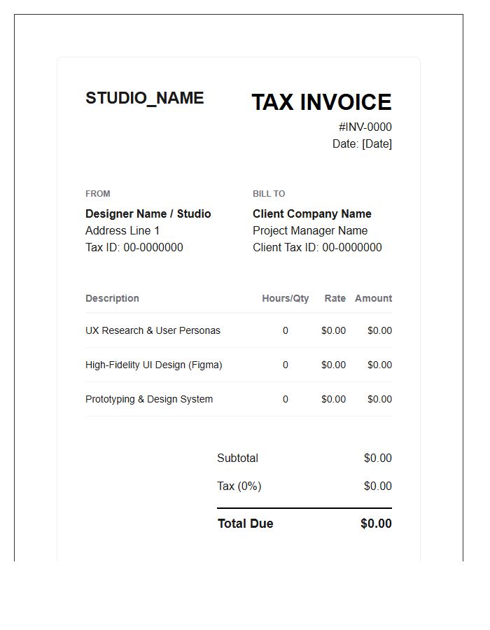 UI UX Design Tax Invoice Template