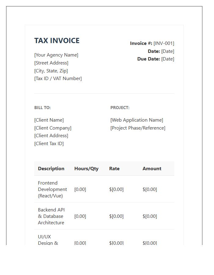 Web Application Development Tax Invoice Template