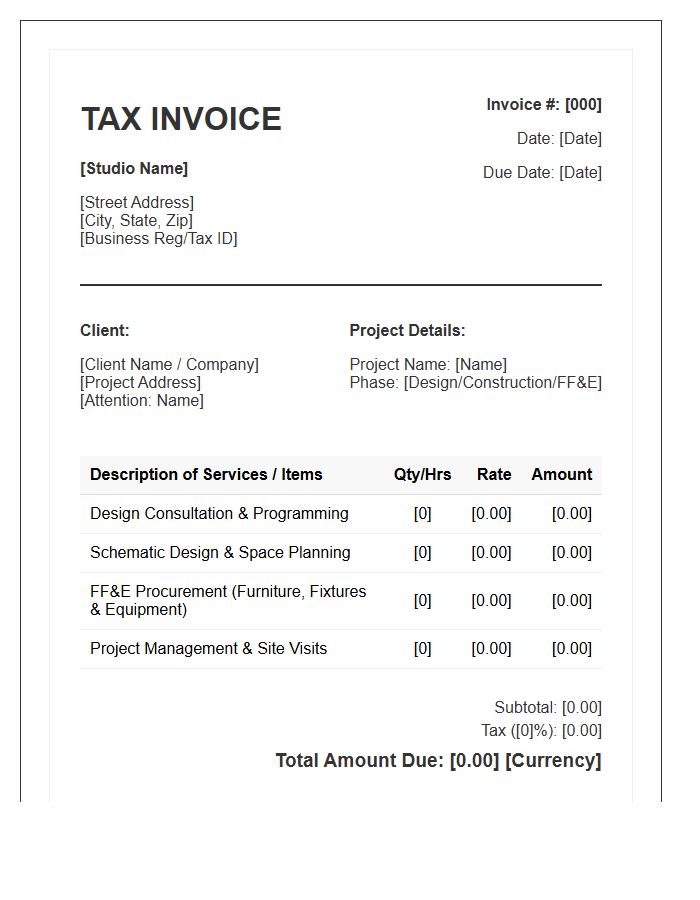 Commercial Interior Design Tax Invoice Template