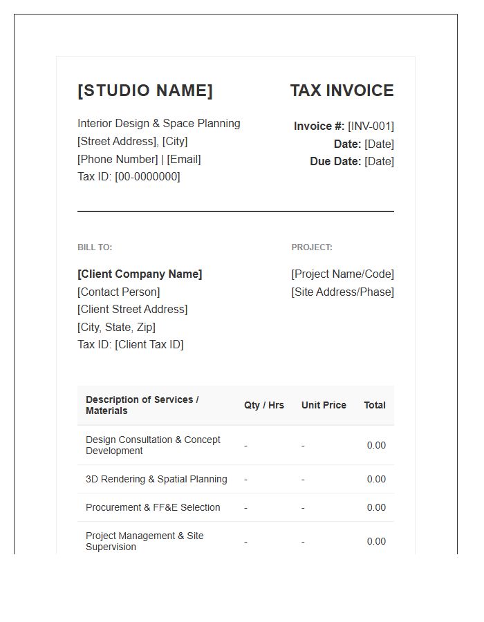Corporate Interior Design Tax Invoice Template